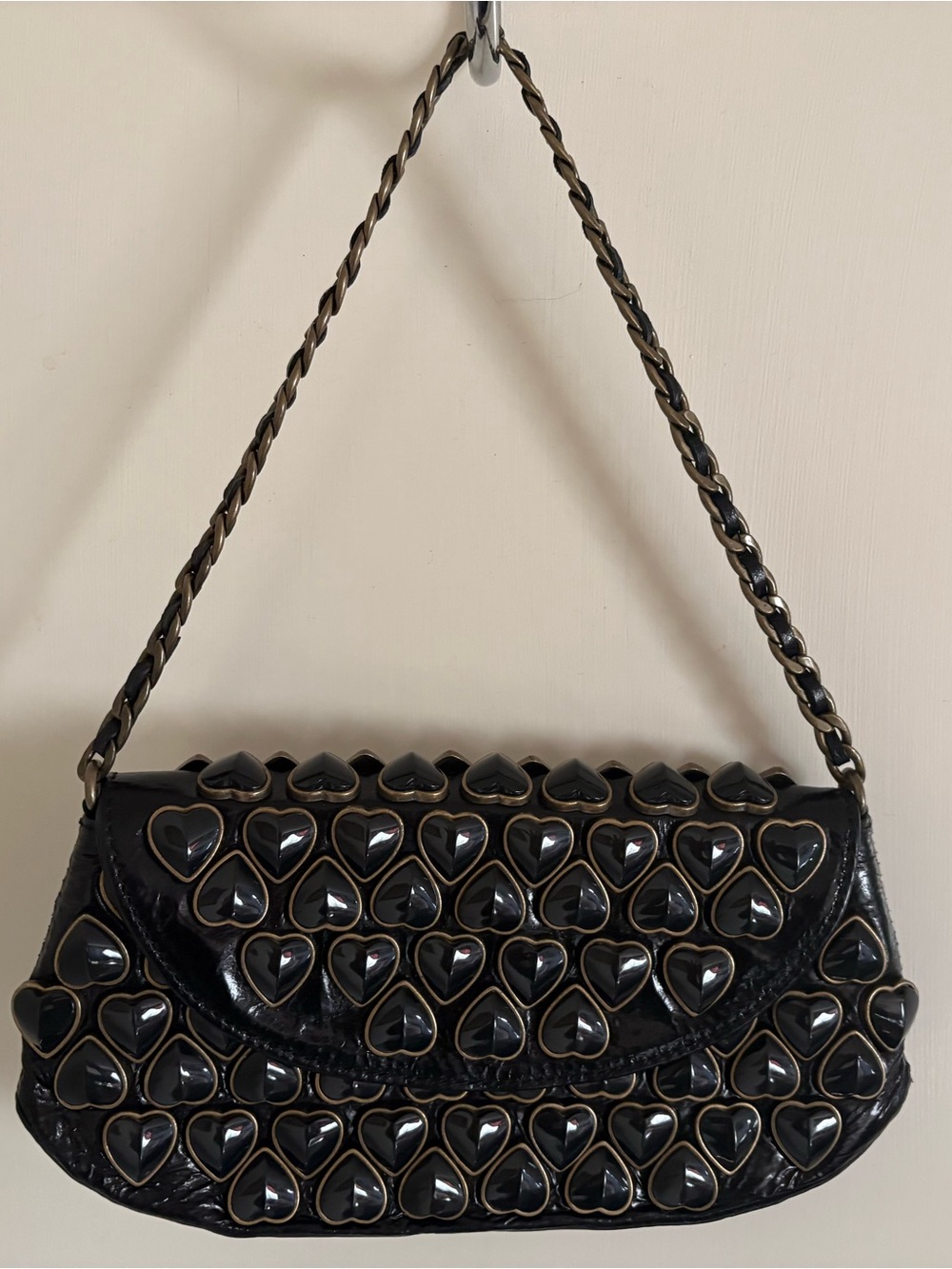 Black Heart-Studded Shoulder Bag/Clutch